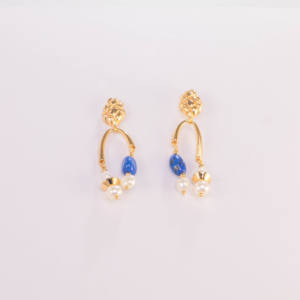 Pendientes Colgantes Vintage de Oro Chapado con Lapislázuli y Perlas de Agua Dulce para Mujer, Pendientes de Aro Bohemios de Moda, Joyería de Lujo para Fiesta - Product Image 5