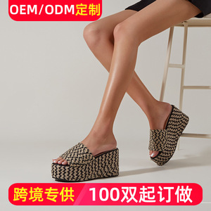 Sandales compensées à bout ouvert, plateforme en paille, à enfiler, rehaussantes, style printemps - Product Image 5