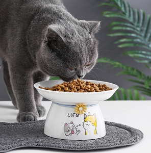 Oem Fabricação Personalizado Bonito Padrão Impresso Cerâmica Branca <span class=keywords><strong>Cat</strong></span> Bowl Tall Pet Food Alimentador De Água Bowl - Product Image 2