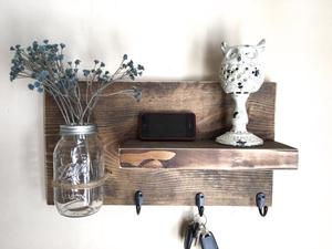 Étagère d'entrée murale <span class=keywords><strong>en</strong></span> <span class=keywords><strong>bois</strong></span> Porte-clés Étagère étagère de salle de bain avec crochets murale <span class=keywords><strong>pour</strong></span> mur - Product Image 3