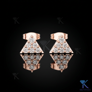 Lab Grown Diamond Geometric Triangle Stud <b>Earrings</b> 6 Stone Cluster 14K 18K <b>Solid</b> Gold Fine Women Jewelry Bridal Anniversary Gif - Product Image 2