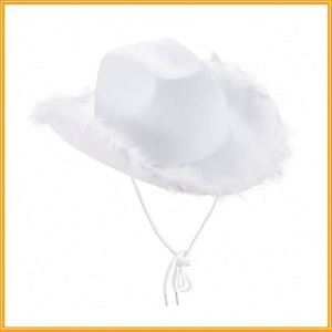 Nuevos Sombreros Vaqueros Rosados Estilo Western para Mujer, Sombrero Fedora Enrollado con Borde de Plumas, Sombrero Vaquero Rosa para Fiesta - Product Image 5