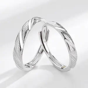 Anillo de pareja de lluvia de meteoritos Simple 3D s925 anillo de plata esterlina para mujeres regalos Full Sky Star apertura par anillo al por mayor