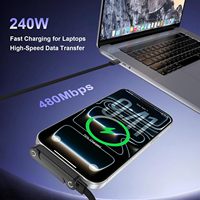Câble de charge tressé pliable 240W avec support invisible, USB-C vers USB-C, compatible téléphones et tablettes