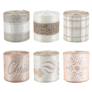 Ruban de Noël LINGKAI à motif flocon de neige et carreaux, imprimé pailleté or champagne, bordure filée, pour emballage de cadeaux et décoration de Noël - Product Image 5