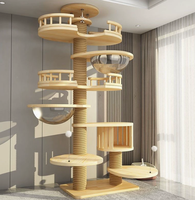 Grande tour d'escalade pour chat personnalisable en bois durable, avec griffoir en sisal, structure murale d'intérieur, maison pour chat en pin extrait, style maison d'arbre
