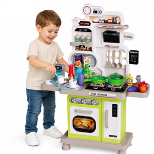 Ensemble de 53 pièces de jouets de cuisine pour enfants en gros, avec évier à eau réelle, cuisinière électronique avec lumière et son, ensemble cadeau Montessori STEM en ABS - Product Image 1