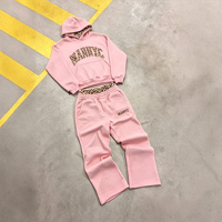 Ensemble de sweats à capuche personnalisés pour fabricants, avec patch brodé léopard, et ensemble de sweats à capuche et pantalons de survêtement à double taille