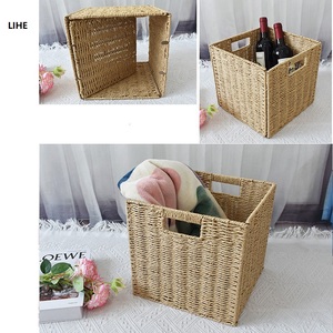 Vintage Foldable 9 <strong>10</strong> Inch <strong>Storage</strong> <strong>Basket</strong> Set of 2 Hand-Woven with Handles Wicker <strong>Baskets</strong> for Organizing Bedroom Shelves - Product Image 3
