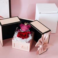 Kotak Bunga Mawar Awet Mewah Desain Pintu Ganda Dekorasi Beruang Teddy Kotak Perhiasan Kemasan Hadiah Hari Valentine