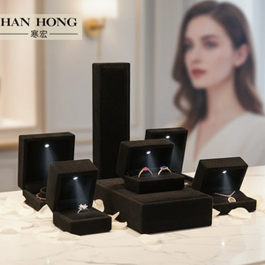 Wholesale Luxury Jewellery Packaging Necklace Ring <strong>Jewelry</strong> Set <strong>Box</strong> Custom Black Flannel Velvet Led Light <strong>Jewelry</strong> <strong>Box</strong> with logo - Product Image 1