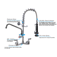Gewerblicher Wasserhahn mit Doppelgriff, modern, aus Messing, wandmontiert, für Küchenspüle, mit ausziehbarer Brause und 2-Loch-Installation