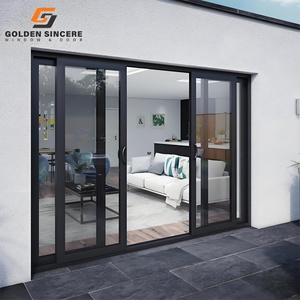 Portes coulissantes en verre à poussée et à traction manuelle GS Portes coulissantes en verre à 4 panneaux Porte coulissante en aluminium pour l'entrée principale - Product Image 1