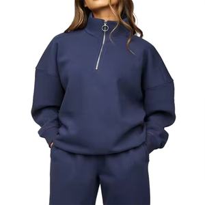 Sudaderas Holgadas al por Mayor con Cierre de 1/4, Gruesas y Cálidas para Mujer, Cuello Alto, Hombros Caídos, Tallas Grandes, Sudaderas con Capucha y Cuello Redondo para Mujer - Product Image 1