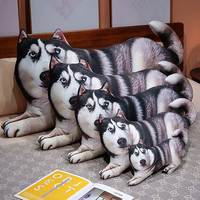 Coussin en peluche réaliste Husky imprimé, en coton PP, anti-stress, noir, blanc, gris, pour canapé, chambre, cadeau