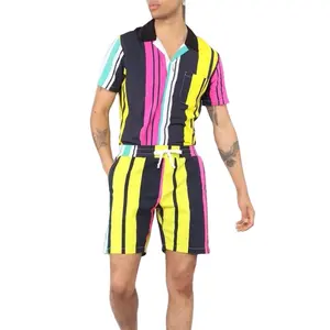 Ensemble short et chemise imprimée pour homme KY – Collection été 2026 – Taille élastique avec cordon de serrage – Coupe ajustée – Idéal plage - Product Image 1