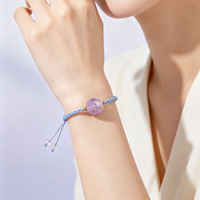 Bracelet tressé coloré d'été abstrait, imperméable et inaltérable, avec grand cristal rose de 17 mm, porte-bonheur et énergétique pour femme
