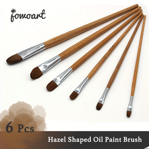 Lot de 6 pinceaux à manche long en bois verni, à poils durs, en forme de noisette, pour <span class=keywords><strong>gouache</strong></span>, aquarelle et acrylique, fournitures d'art, stylo de peinture - Product Image 1