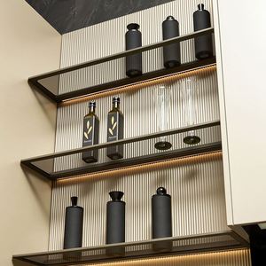 Armoires en verre de villa personnalisées en forme de U, armoire de cuisine moderne, armoire à vin en bois avec rangement - Product Image 4