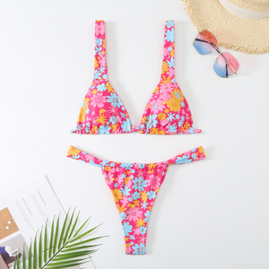 NEW OEM Sexy Solid Color Printing Bandage Backless Two Piece Bikini Beachwear Halter Women <strong>Swimsuit</strong> Custom Ladies Swimwear - Product Image 2