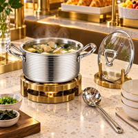 WOXIANG Marmite à fondue transparente avec couvercle en verre 16 cm, en acier inoxydable côtelé 3 couches, pour soupes Oden et service à table