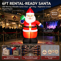 Model Santa Claus Tiup Natal Kustom 6FT dengan Tas Hadiah LED yang Berkedip untuk Bisnis Penyewaan Acara