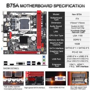 มาเธอร์บอร์ด B75A ITX เดสก์ท็อปสองช่องทาง <span class=keywords><strong>DDR3</strong></span> LGA1155 2ND/3rd รุ่น I7/I5 I3 CPU M.<span class=keywords><strong>2</strong></span> WiFi NVMe SATA สำหรับ - Product Image 3