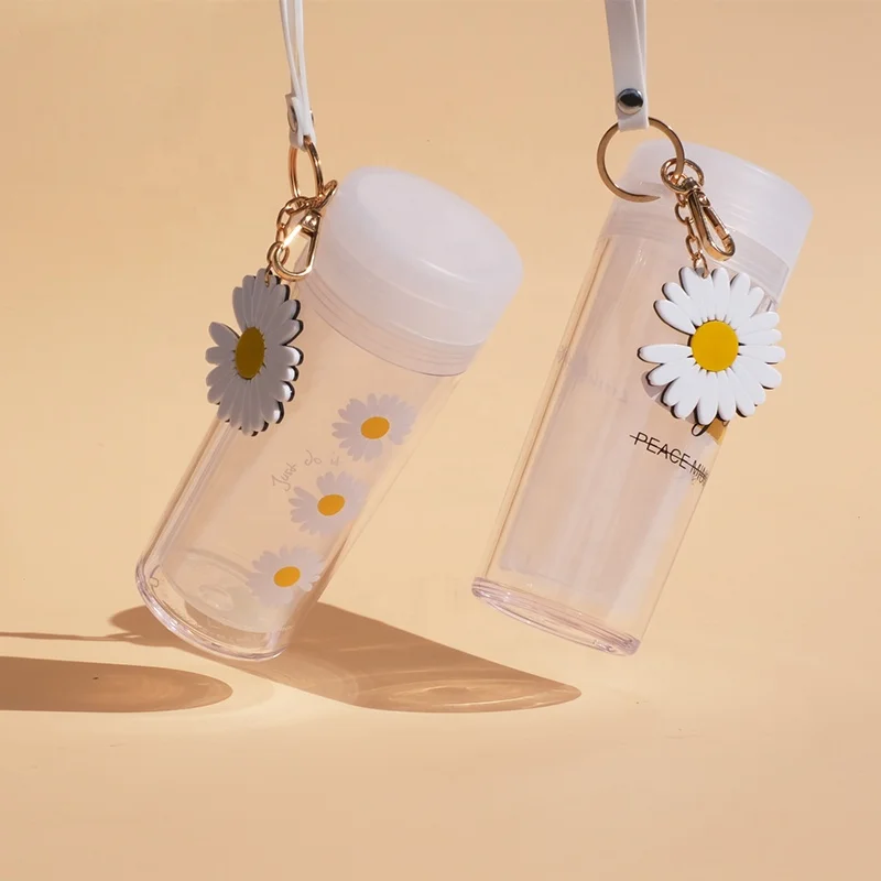 Girlwill Instagram изолированные пластиковые бутылки с двойными стенками с маргаритками, Пользовательский логотип, детские чашки, чайный стакан, оптовая продажа, поддержка OEM/ODM