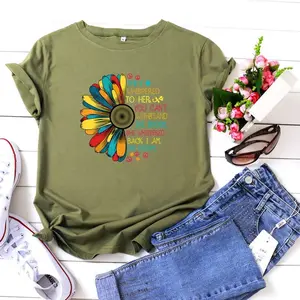 T Shirt kadın Tees ayçiçeği baskı o-boyun kısa kollu tişört yaz gevşek rahat marka giyim Tops 2021 yeni Camiseta Mujer