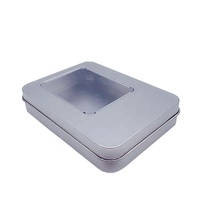 Boîte en étain rectangulaire argentée avec fenêtre transparente pour boucles d'oreilles, bijoux, artisanat, badges, boutons, clé USB, cadeaux, petite boîte métallique