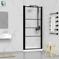 Porte de douche à charnière Twowinco, une seule porte, avec cadre noir mat, poignée lisse et dimensions variées, différents motifs, porte de douche en verre.