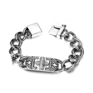 European American Men's <b>Cross</b> Bracelet Tibetan <b>Silver</b> Chain Hip Hop Jewelry Gift CE145 - Product Image 1