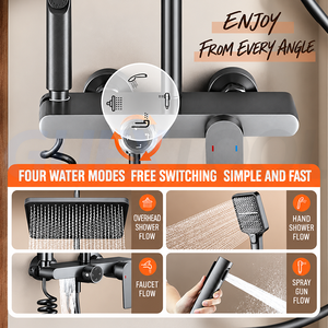 Ensemble de douche haut de gamme à 4 modes avec pommeau en cuivre pressurisé pour salle de bain - Product Image 5