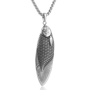 Collar con colgante de pez de acero inoxidable, cadena de 3,0x60cm en color plata y oro, regalo para hombres, joyería de moda con forma de animal - Product Image 2