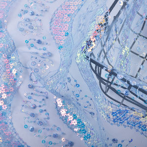 قماش دانتيل فاخر وأنيق مخصص للزفاف باللون الأزرق، 100% بوليستر شبكي، وزن متوسط 170 جرام/متر مربع، مطرز - Product Image 4