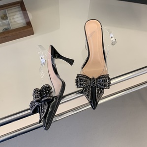 Scarpe da Sposa Eleganti da Donna con Punta Affusolata, Tacco 7,5 CM, Strass, Fiocco a Farfalla, Cinturino Trasparente alla Caviglia - Product Image 4