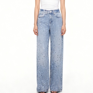 Jean décontracté taille haute à jambe large et sequins pour femme – Tendance - Product Image 1