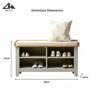 Banc à chaussures en bois avec siège rembourré, étagères de rangement ouvertes, organisateur de chaussures pour entrée, couloir, hall d'entrée, chambre à coucher - Product Image 3