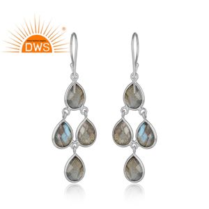 Boucles d'oreilles pendantes en argent sterling style indien, serties de labradorite multicolore en forme de poire, fournisseur de bijoux - Product Image 3