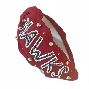 HAWKS Diadema con cuentas rojas y blancas Accesorio para el cabello hecho a mano para fanáticos de los deportes, puertas traseras y eventos de Team Spirit - Product Image 1