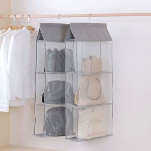 Hanging Closet Purse Organizer 3 Heavy-Duty Mesh <b>Shelves</b> Non-Woven Material Foldable Design <b>Hook</b>-Type Installation Storage Bags - Product Image 2