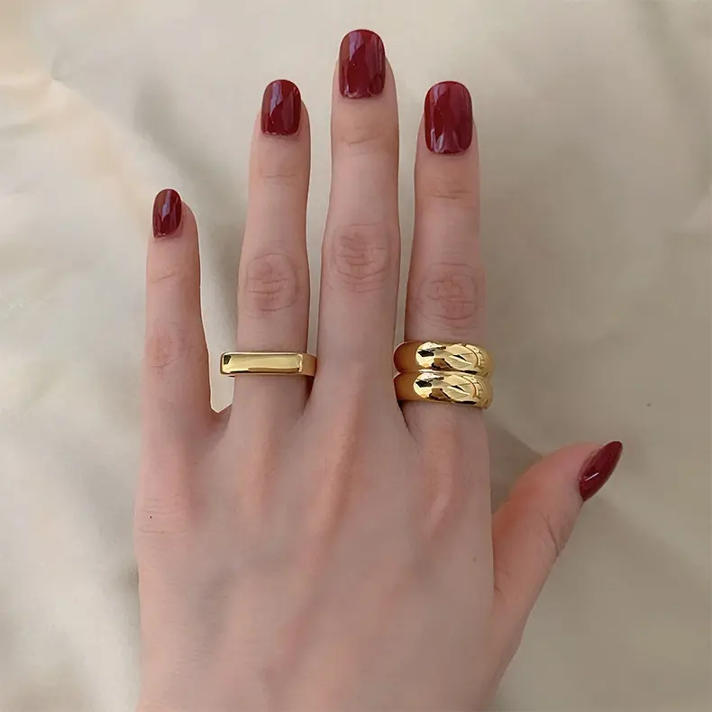 Корейские трендовые позолоченные кольца 18 карат для женщин панк Модные ювелирные изделия ins большое индивидуальное стальное кольцо на палец