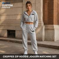 Ensemble survêtement molletonné deux pièces pour femme, personnalisé OEM, gris chiné 380 GSM, comprenant un sweat à capuche court zippé et un pantalon de jogging