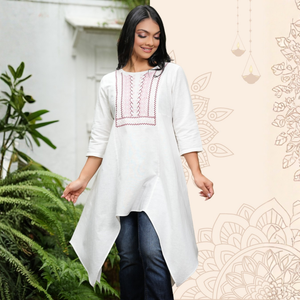 Asymmetrical Hem Round Neck Embroidery <b>Kurta</b> <b>Top</b> Apparel Dresses Wholesale for Women - Product Image 5