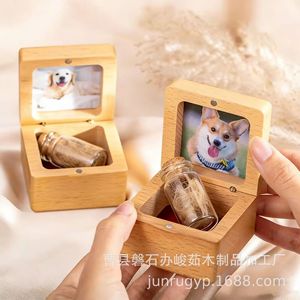Wooden Pet Hair Storage <b>Box</b> Rectangle Secure Flip Top Urn For Pet <b>Memorials</b> - Product Image 1