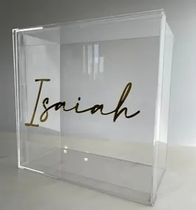 Personalized Large Clear Acrylic Keepsake Box Perspex Christening Gift Box Small Square Transparent Custom Acrylic Box With Lid