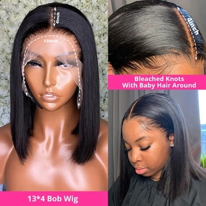 Peluca de encaje Full HD sin pegamento barata, pelucas de Bob corto de pelo peruano, peluca Frontal de encaje de cabello humano brasileño HD, peluca Frontal de encaje para mujeres negras - Product Image 2