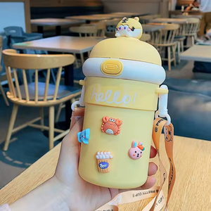<b>Hot</b> Selling 500ML <b>Cute</b> Glass <b>Water</b> <b>Bottle</b> for Kids with Belt and Cartoon Not Easy Broken Easy Carry for School and Home - Product Image 4