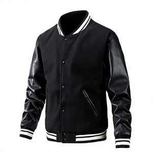 Chaqueta Varsity Personalizada con Mangas de Cuero, Estilo Bomber para Hombre, Cuello Alto, Cierre de Botones, con Capucha, para Otoño - Product Image 4