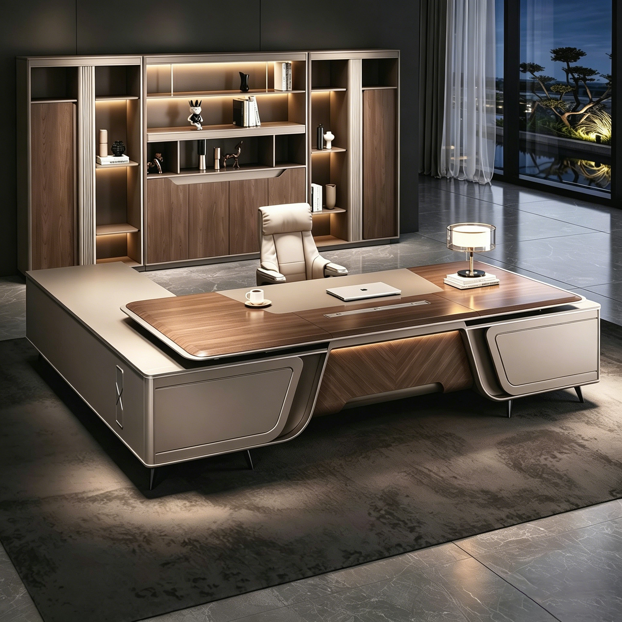 Luxury Modern L Shape Executive Office Desk Creative CEO Boss Table High-End Manager Office Furniture Workstation with Storage